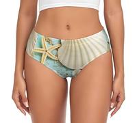 EdWal Culotte taille haute pour femme, motif coquillages, étoile de mer, mer, plage, océan, coquillages, bleu, Noir , 4XL