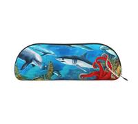 EdWal Dauphins Tortue de mer, requin, poulpe, récif corallien, imprimé, trousse de maquillage, trousse à crayons élégante pour femme, trousse de maquillage de voyage, Argent, Jeden rozmiar, Trousse de