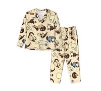 EdWal Ensemble de pyjama à imprimé furet poilu pour femme - Ensemble de pyjama tendance à manches longues et bas pleine longueur, Noir , M