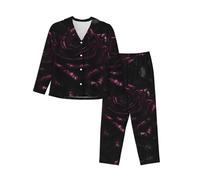 EdWal Ensemble de pyjama gothique imprimé rose pour femme Ensemble pyjama tendance à manches longues et bas pleine longueur, Noir , L
