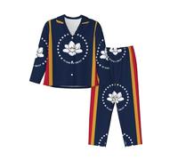 EdWal Ensemble de pyjama imprimé drapeau de l'État du Mississippi pour femmes Ensemble pyjama tendance à manches longues et bas pleine longueur, Noir , XXL