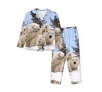 EdWal Ensemble de pyjama imprimé ours polaire pour femme avec chemise à manches longues et bas pleine longueur, Noir , M
