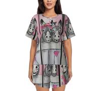 EdWal Ensemble de pyjama pour femme avec imprimé âne et fleur, ensemble de vêtements de détente doux, pyjama à manches courtes et short, Noir , 3XL