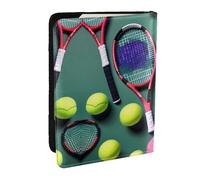 EdWal Étui de passeport amusant en cuir imprimé raquettes de tennis et balles de tennis avec porte-cartes de crédit, pour homme et femme, famille, carte d'identité, voyage, Noir , Taille unique