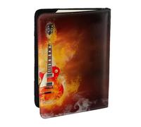 EdWal Étui de passeport en cuir avec porte-cartes de crédit imprimé guitare rock en brûlure, pour homme et femme, carte d'identité, voyage, Noir , Taille unique
