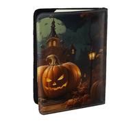EdWal Étui de passeport en cuir avec porte-cartes imprimé citrouille d'Halloween pour homme et femme, Noir , Taille unique