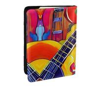 EdWal Étui de passeport en cuir avec porte-cartes pour homme et femme avec imprimé guitare acoustique et couleur, Noir , Taille unique
