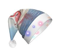 EdWal Flock Of Pink Flamants Roses On The Beach Print Led Christmas Beanie Light Up Christmas Chapeaux, Knit Hats With Led Lights, Unisex Winter Santa Hat