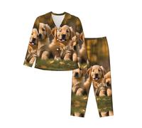 EdWal Golden Retriever Ensemble de pyjama imprimé chiens chiots animaux de compagnie pour femmes Ensemble pyjama tendance à manches longues et bas pleine longueur, Noir , XL