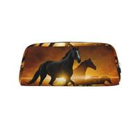 EdWal Grande trousse à crayons avec imprimé chevaux noirs et nuages rouges, trousse de papeterie, trousse de maquillage pour bureau, école, école, Argenté, One Size, Trousse de toilette