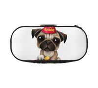 EdWal Grande trousse à crayons avec inscription « Happy Birthday » - Motif chiot carlin - Grande capacité - Pour bureau, collège, école, Noir , Taille unique, Organiseur de sac