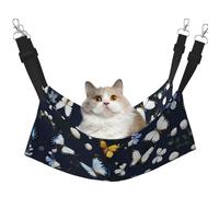 EdWal Hamac de couchage doux pour chat avec imprimé fleurs blanches et papillons bleus, hamac réglable pour petits animaux