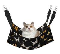 EdWal Hamac de couchage doux pour chat avec imprimé papillons blancs dorés et noirs pour cage à suspendre, lit réglable pour petits animaux