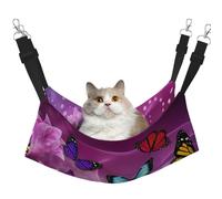 EdWal Hamac de couchage doux pour chat avec imprimé papillons violets pour cage à suspendre, lit pour animaux de compagnie réglable pour petits animaux
