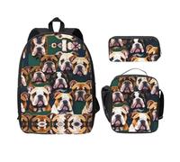 EdWal Joli sac à dos imprimé bouledogue anglais avec trousse à déjeuner 3 pièces, sac à livres léger pour l'école intermédiaire, Noir , Taille unique