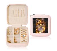 EdWal Jolie boîte à bijoux en cuir imprimé renard pour femme, petit organisateur de bijoux de voyage carré, boîte cadeau pour femme