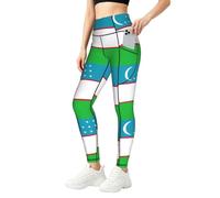 EdWal Legging taille haute imprimé drapeau de la République d'Ouzbékistan avec poches pour femme Pantalon de yoga extensible respirant Legging de course, Noir , XXL