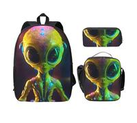 EdWal Lot de 3 sacs à dos à imprimé Alien Planet avec trousse à déjeuner, sac à livres léger pour l'école intermédiaire, Noir , Taille unique
