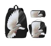EdWal Lot de 3 sacs à dos à imprimé colombe volante avec trousse à déjeuner et trousse à crayons léger pour l'école intermédiaire, Noir , Taille unique