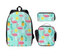 EdWal Lot de 3 sacs à dos à imprimé flamant rose avec trousse à crayons et sac à dos léger pour collège, Noir , Taille unique