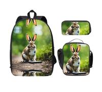 EdWal Lot de 3 sacs à dos à imprimé lapins avec trousse à déjeuner, sac à livres léger pour l'école intermédiaire, Noir , Taille unique