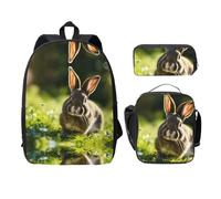 EdWal Lot de 3 sacs à dos à imprimé lapins avec trousse à déjeuner, sac à livres léger pour l'école intermédiaire, Noir , Taille unique