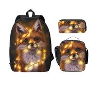 EdWal Lot de 3 sacs à dos à imprimé renard mignon avec trousse à crayons et sac à dos léger pour l'école intermédiaire, Noir , Taille unique