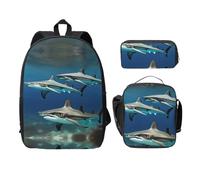EdWal Lot de 3 sacs à dos à imprimé requins marteaux avec trousse à déjeuner, trousse à crayons, sac à livres léger pour l'école intermédiaire, Noir , Taille unique