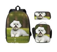 EdWal Lot de 3 sacs à dos légers avec trousse à déjeuner et trousse à crayons - Motif bichon frisé - Pour l'école secondaire, Noir , Taille unique