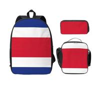 EdWal Lot de 3 sacs à dos légers avec trousse à déjeuner et trousse à crayons Motif drapeau du Costa Rica, Noir , Taille unique