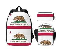 EdWal Lot de 3 sacs à dos légers avec trousse à déjeuner et trousse à crayons pour l'école intermédiaire Motif drapeau de l'État de Californie, Noir , Taille unique