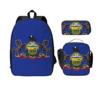 EdWal Lot de 3 sacs à dos légers avec trousse à déjeuner et trousse à crayons pour l'école secondaire Motif drapeau de l'État de Pennsylvanie, Noir , Taille unique