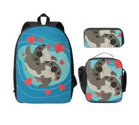 EdWal Lot de 3 sacs à dos mignons imprimés loutres avec trousse à déjeuner, sac à livres léger pour collège, Noir , Taille unique