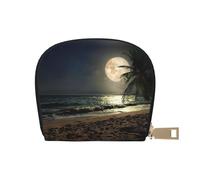 EdWal Porte-cartes de crédit unisexe en cuir, motif plage tropicale, palmier avec pleine lune et nuit étoilée, blanc, Taille unique
