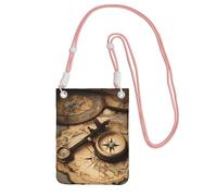 EdWal Sac à bandoulière imprimé boussole et carte du monde pour femme, mini porte-monnaie pour téléphone, joli portefeuille pour téléphone, cadeau de randonnée, voyage, rose, Taille unique