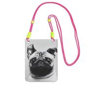 EdWal Sac à bandoulière imprimé carlin pour femme, mini sac à main pour téléphone, joli portefeuille pour téléphone, cadeau de randonnée, voyage, Fuchsia, Taille unique