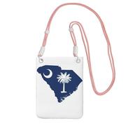 EdWal Sac à bandoulière imprimé carte drapeau de la Caroline du Sud pour femme, mini porte-monnaie pour téléphone, joli portefeuille pour téléphone, cadeau de randonnée, voyage, rose, Taille unique