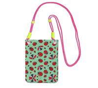 EdWal Sac à bandoulière imprimé coccinelles rouges sur fond bleu pour femme, mini porte-monnaie pour téléphone, joli portefeuille pour téléphone, cadeau de randonnée, voyage, Fuchsia, Taille unique