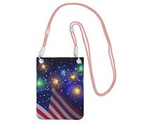 EdWal Sac à bandoulière imprimé drapeau américain feu d'artifice 4 juillet pour femme, mini porte-monnaie pour téléphone, joli portefeuille pour téléphone, cadeau de randonnée, voyage, rose, Taille
