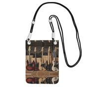 EdWal Sac à bandoulière imprimé guitare, basse, instruments de musique pour femme, mini sac à main pour téléphone, joli portefeuille pour téléphone, cadeau de randonnée, voyage, Noir , Taille unique
