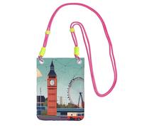 EdWal Sac à bandoulière imprimé I Love London pour femme, mini porte-monnaie pour téléphone, joli portefeuille pour téléphone, cadeau de randonnée, voyage, Fuchsia, Taille unique