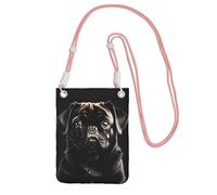 EdWal Sac à bandoulière mignon avec imprimé chien carlin noir pour femme, mini sac à main pour téléphone, joli portefeuille pour téléphone, cadeau de randonnée, voyage, rose, Taille unique