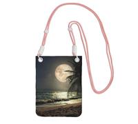 EdWal Sac à bandoulière pour femme, motif plage tropicale, palmier avec pleine lune et nuit étoilée, pour femme, mini porte-monnaie, joli portefeuille pour téléphone, cadeau de randonnée, voyage, rose
