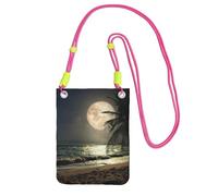 EdWal Sac à bandoulière pour femme, motif plage tropicale, palmier avec pleine lune et nuit étoilée, pour femme, mini porte-monnaie, joli portefeuille pour téléphone, cadeau de randonnée, voyage