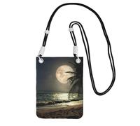 EdWal Sac à bandoulière pour femme, motif plage tropicale, palmier avec pleine lune et nuit étoilée, pour femme, mini porte-monnaie, joli portefeuille pour téléphone, cadeau de randonnée, voyage, Noir