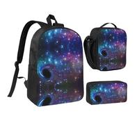 EdWal Sac à dos d'école 3 pièces avec boîte à déjeuner et trousse à crayons Motif galaxie