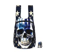 EdWal Sac à dos pliable à rayures bleues avec motif tête de mort et étoiles - Sac à dos de randonnée léger et doux pour le travail et la salle de