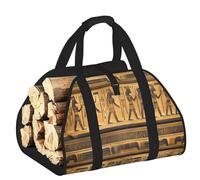 EdWal Sac de transport de bûches imprimé hiéroglyphes égyptiens avec côtés ouverts pour cheminée, sac fourre-tout, accessoire de cheminée