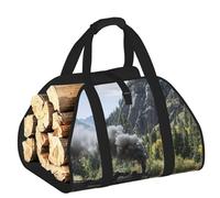 EdWal Sac de transport de bûches imprimé locomotive à vapeur avec côtés ouverts pour cheminée, sac fourre-tout, accessoire de cheminée