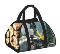 EdWal Sac de transport de bûches imprimé train à vapeur avec côtés ouverts en bois pour cheminée, sac fourre-tout, accessoire de cheminée